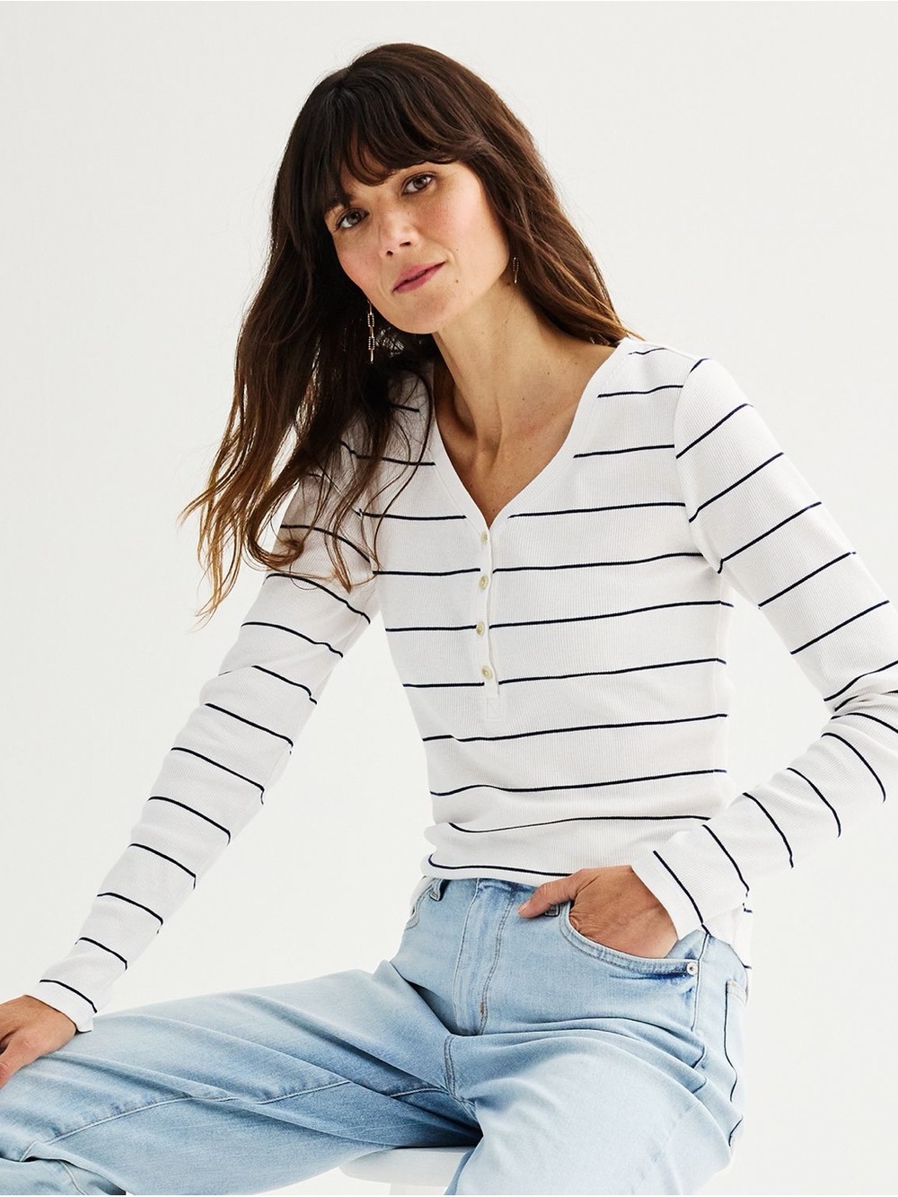 Sonoma Goods for Life Striped Long Sleeve Henley Women's Size S